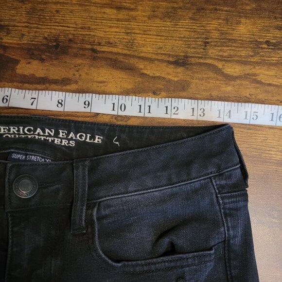 American Eagle Jeans 6 R Jegging Super Low Super StretchX4 Fringe Hem Black Wash - Picture 7 of 12